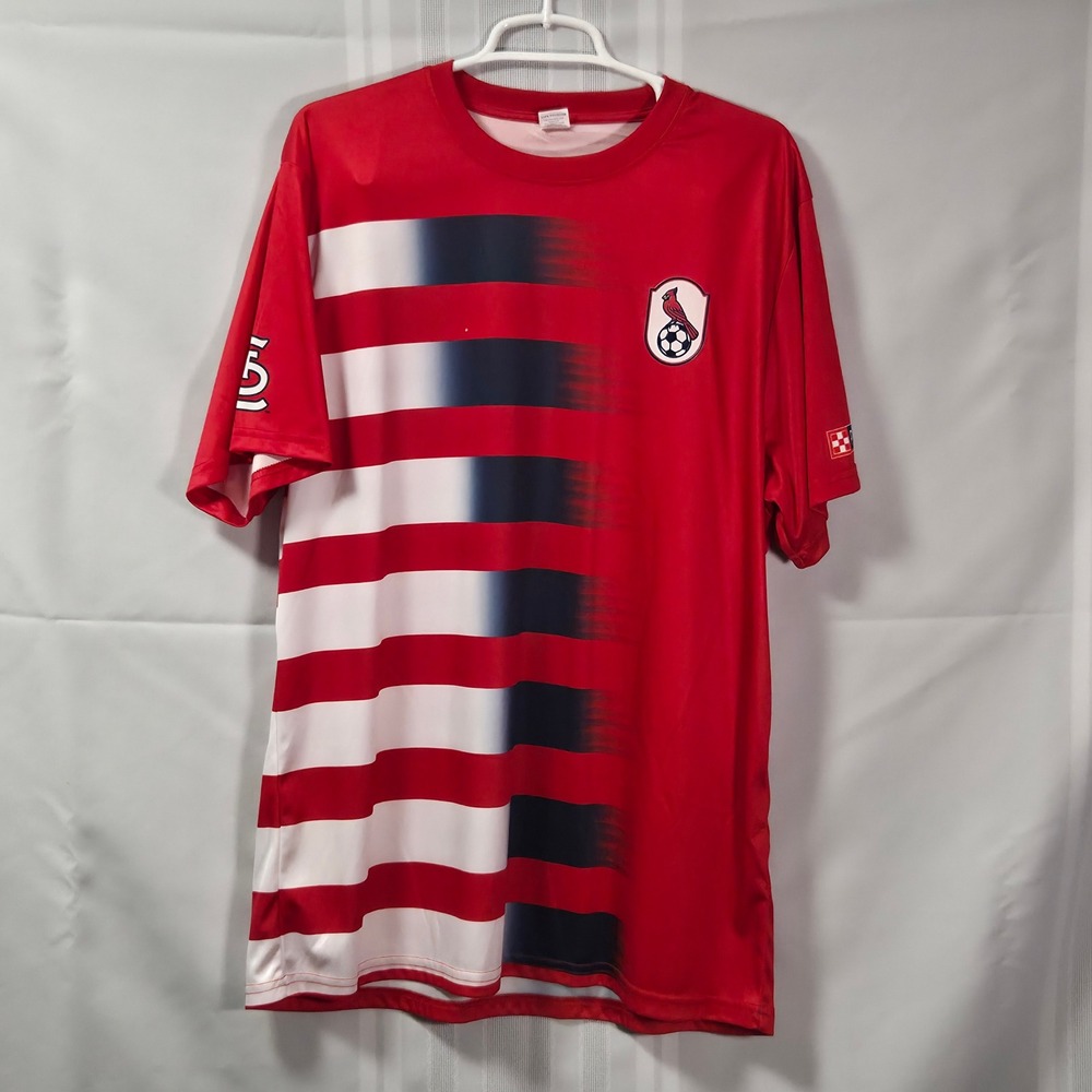 St. Louis Cardinals Soccer Jersey Mens XL Red Striped Purina Logo 45283